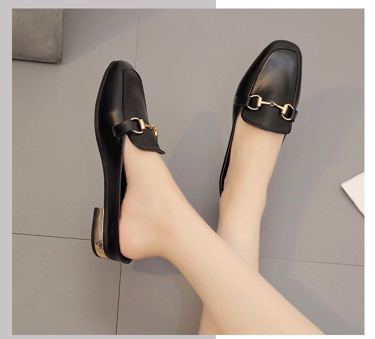 Giày sục nữ da mềm êm chân gót cao 2cm màu trắng đen