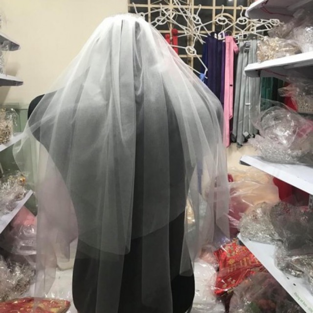 [HCM]Khăn voan cô dâu trơn dài 90cm ngang lưng màu trắng trơn