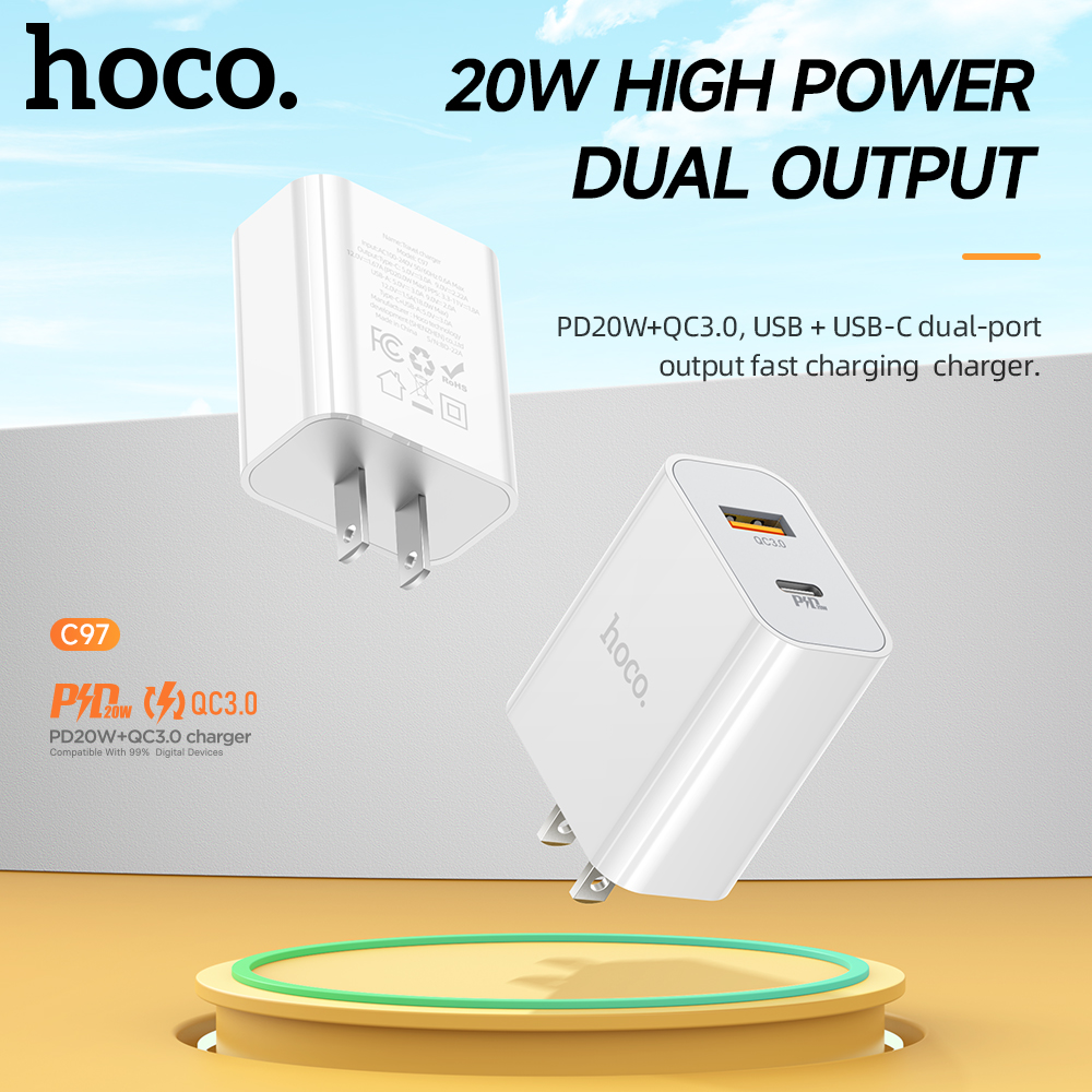 Cóc sạc nhanh hc c97 pd20w qc3.0 - 2 cổng sạc type c + usb
