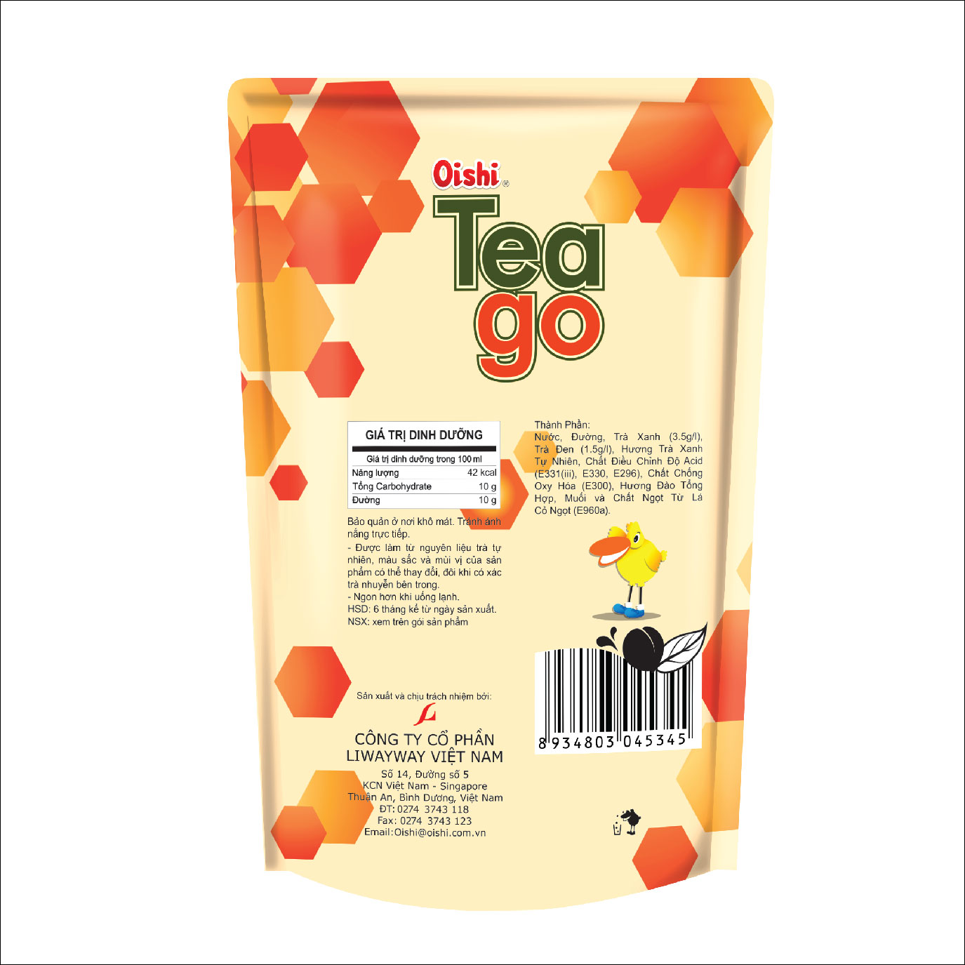 Combo 10 túi Oishi Trà Xanh Vị Đào Tea Go (180ml/túi)