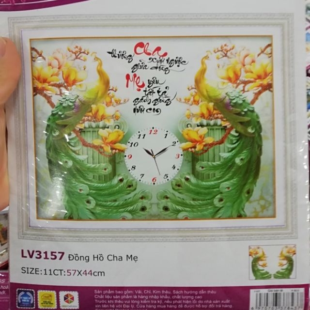TRANH THÊU 3D ĐỒNG HỒ CHA MẸ 57x44cm