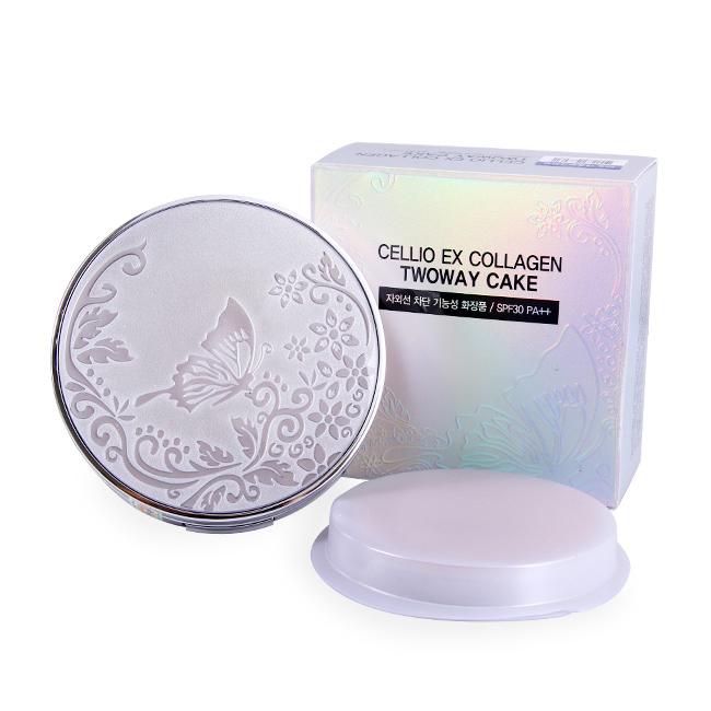 Phấn phủ siêu mịn Cellio Ex Collagen Twoway Cake SPF30PA++(1 hộp tặng 1 lõi)