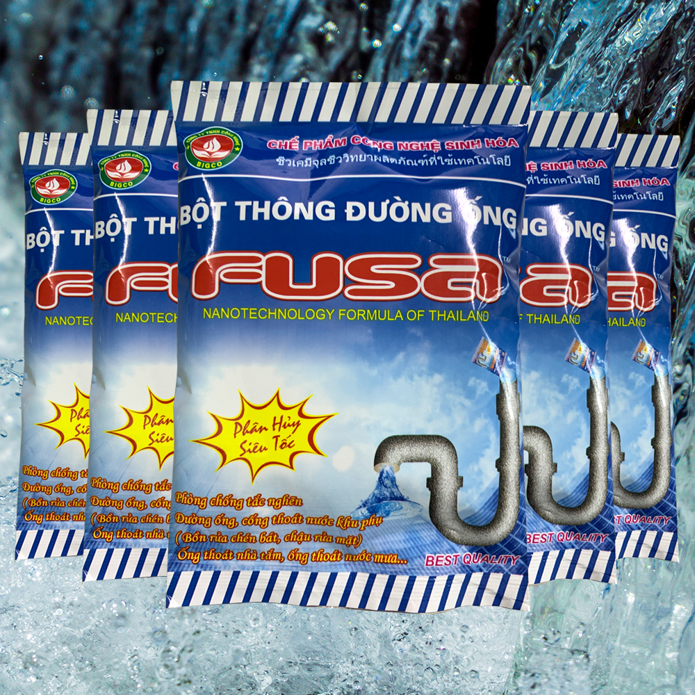 Bột thông cống fusa, thông tắc bồn cầu, bồn rửa bát, chế phẩm thông tắc đường ống cống