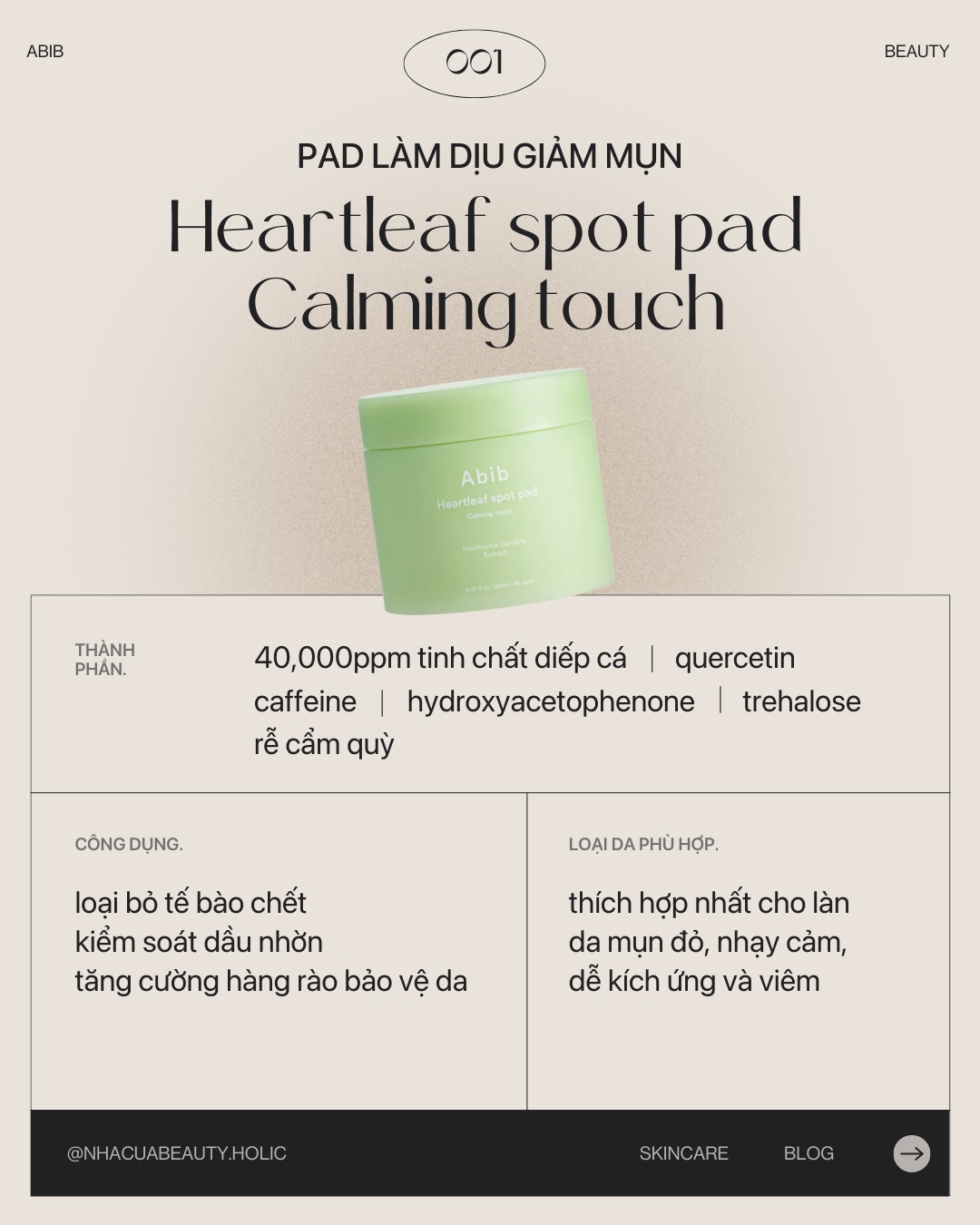 [Nhacuabeautyholic] Pad diếp cá dịu da ABIB HEARTLEAF SPOT PAD 80 miếng