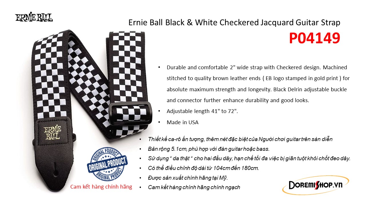 [HCM]Dây đeo đàn Ernie Ball Trắng Đen P04149