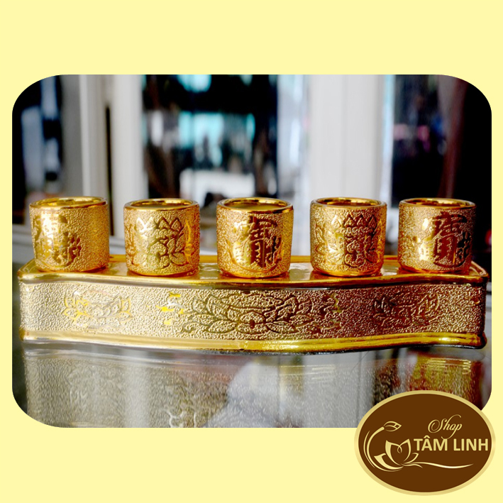 Chung bộ 5 ly nước thờ cúng kim sa 8 cm