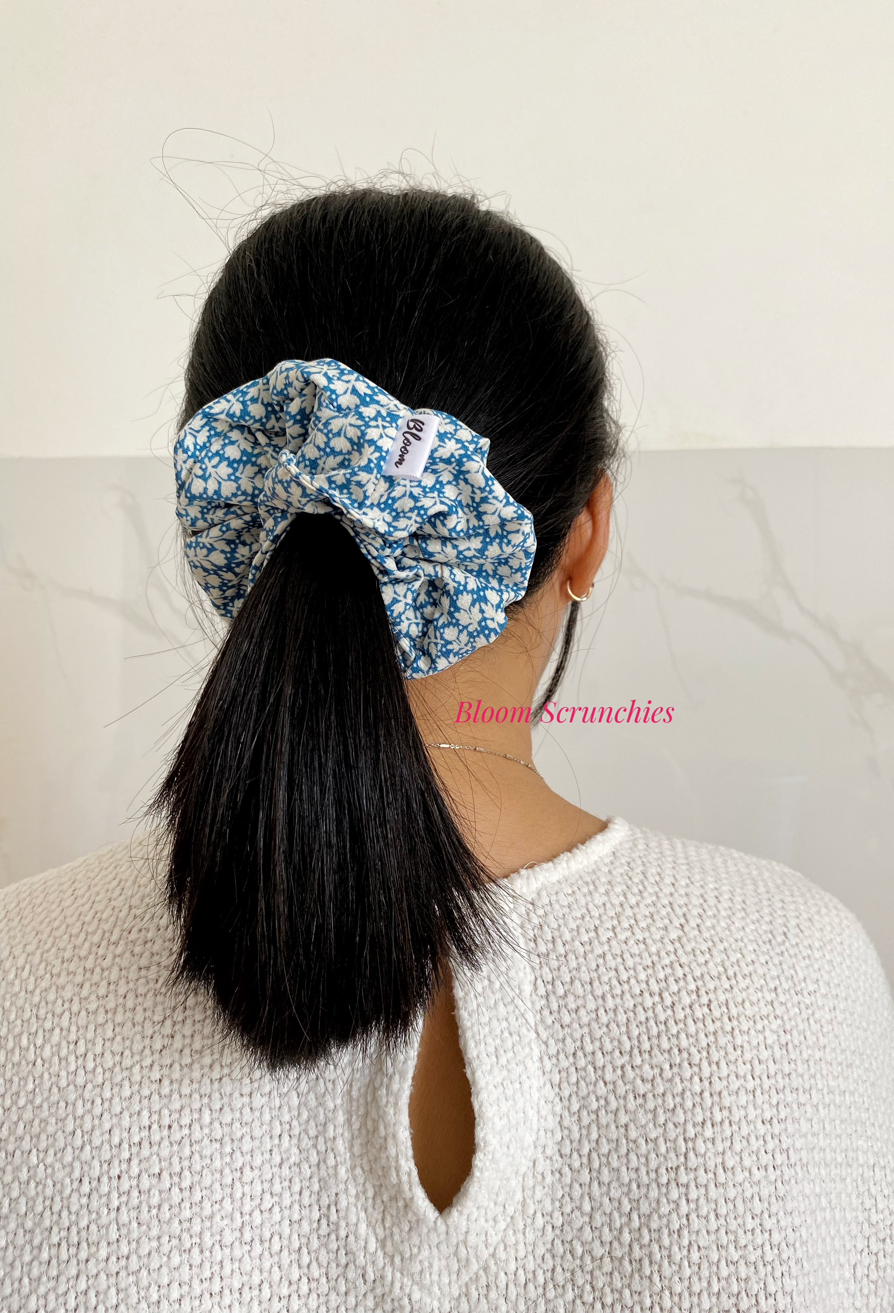 Dây cột tóc hoa nhí xanh cotton Standard_ Scrunchies