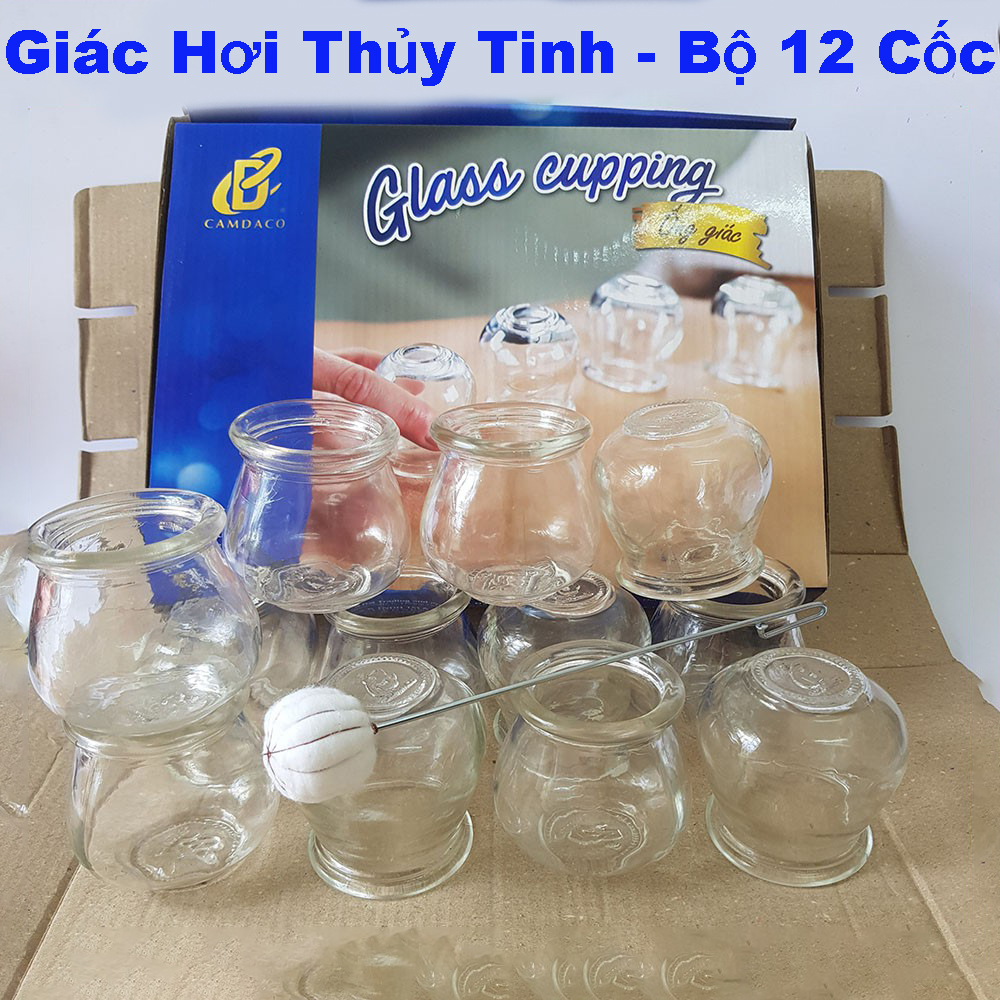 Giác Hơi Thủy Tinh - Bộ 12 Cốc Kèm Cây Châm Lửa
