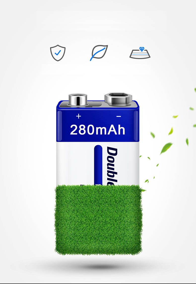 Pin vuông sạc lại 6F22 - 9V 280mAh Doublepow