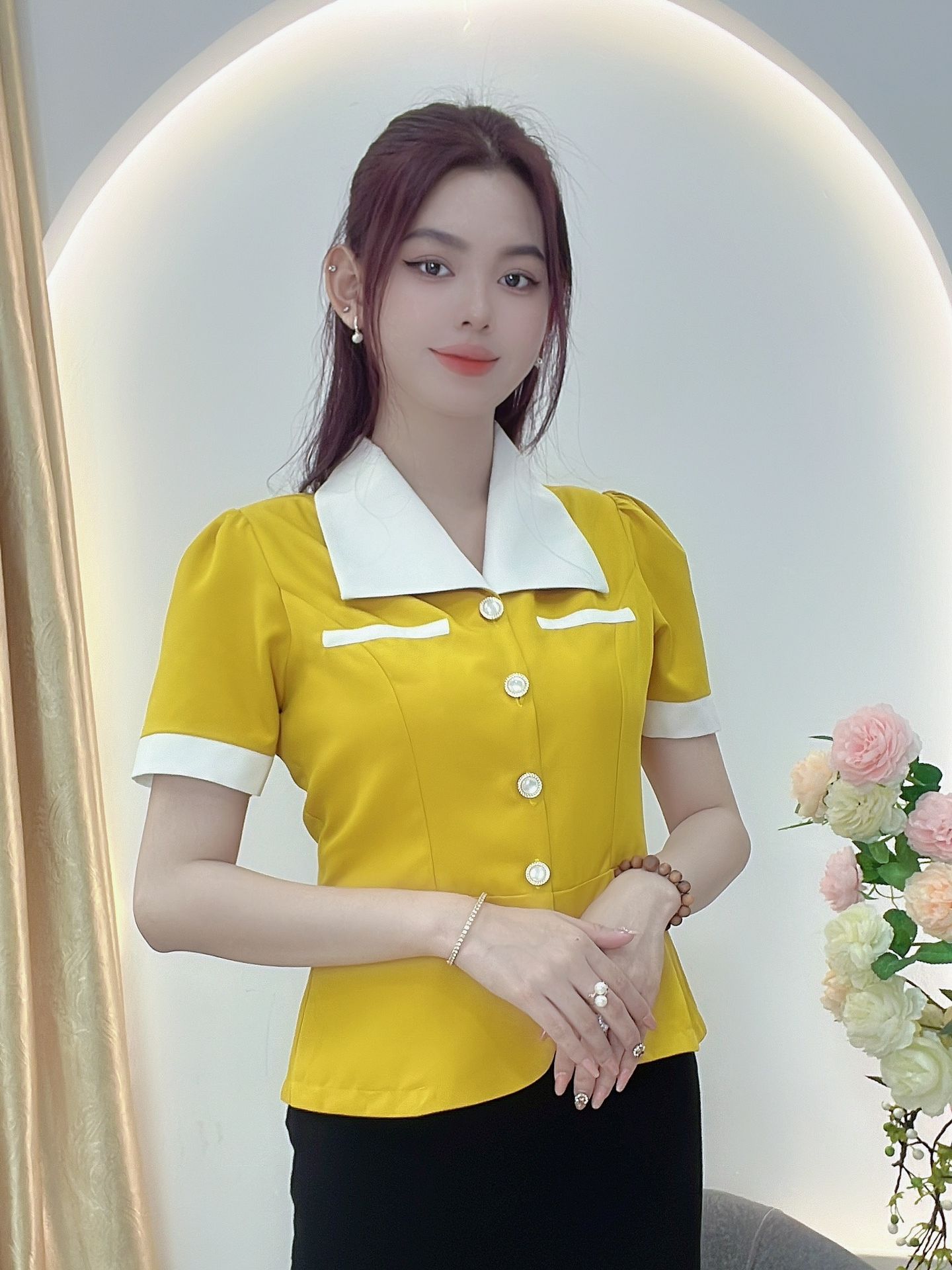 COM29- ÁO KIỂU CÔNG SỞ BÂU TRẮNG SANG THANH LỊCH