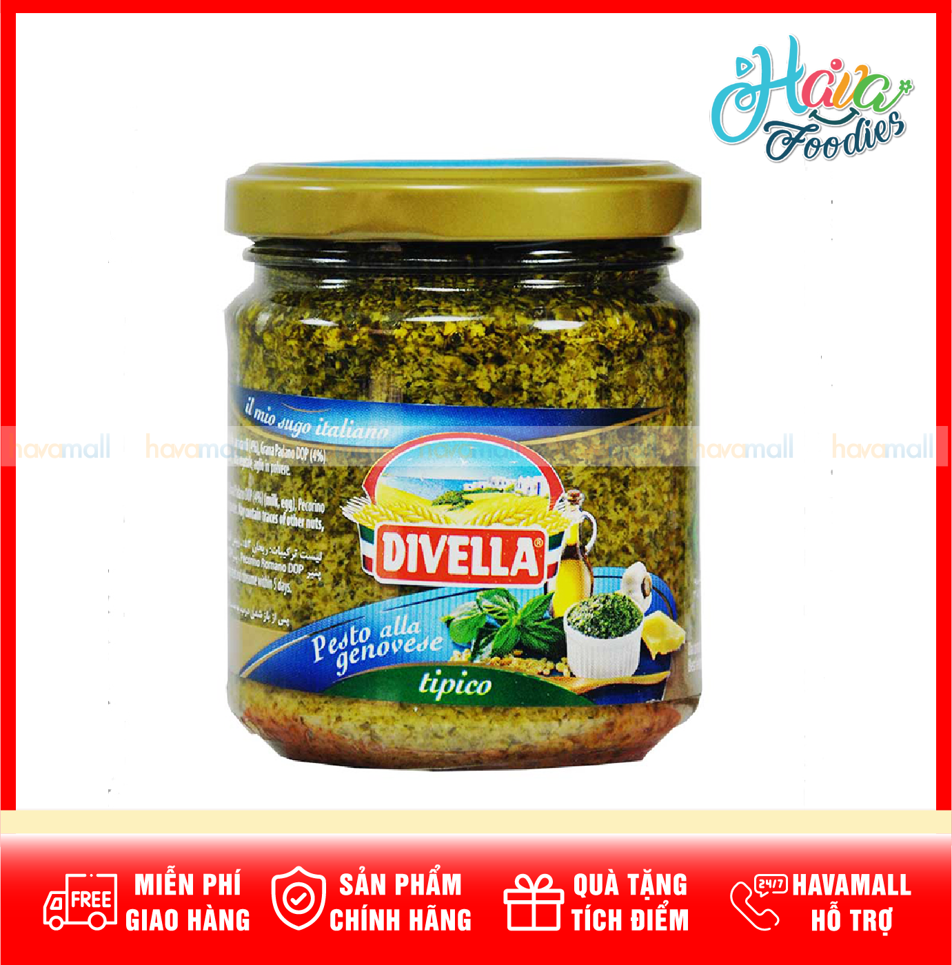 [HOÀN TIỀN MAX 10%] Sốt Pesto Xanh Chuẩn Ý Tặng Kèm Công Thức Divella 190g – Pesto Sauce