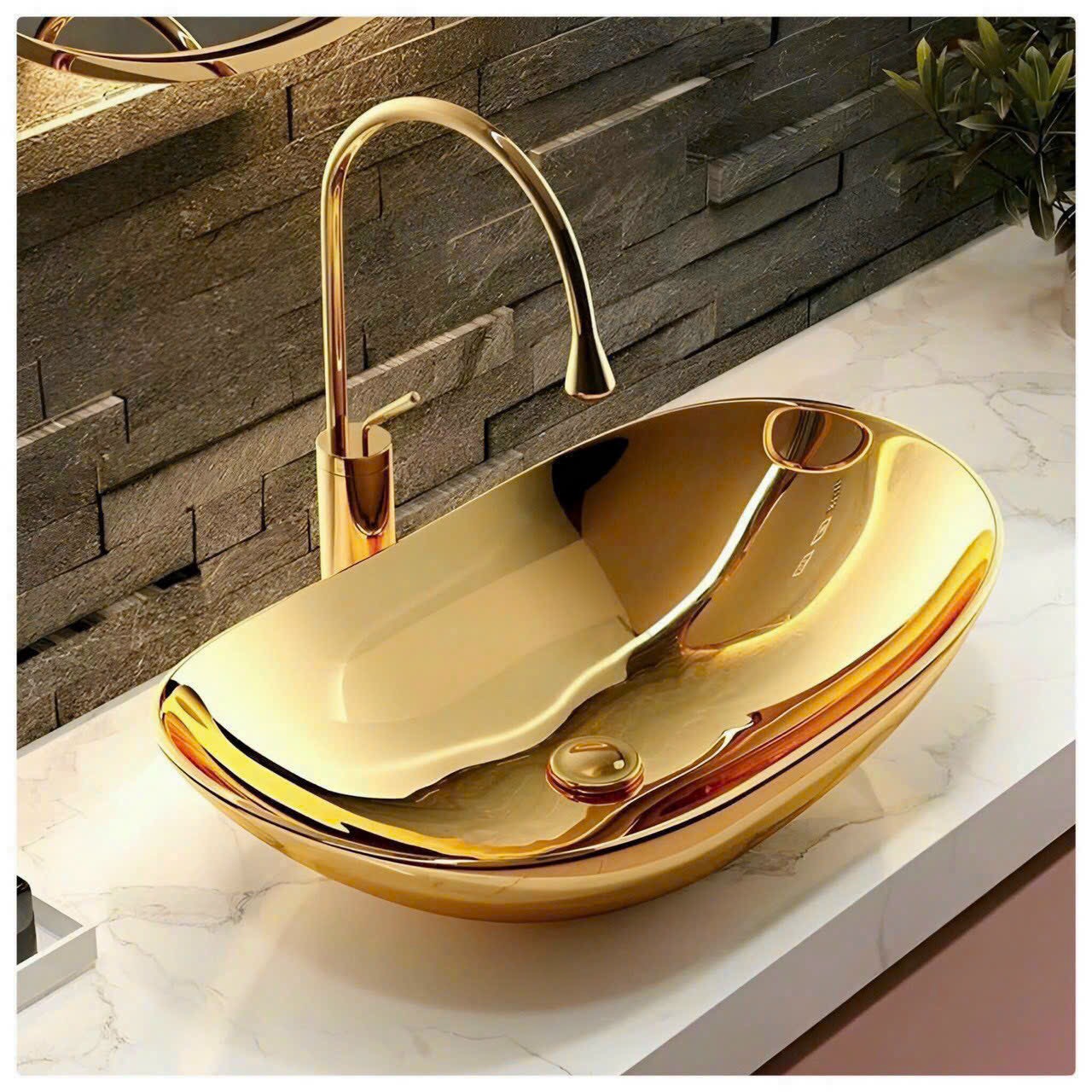 Wash sin, lavabo elip, gold plated table