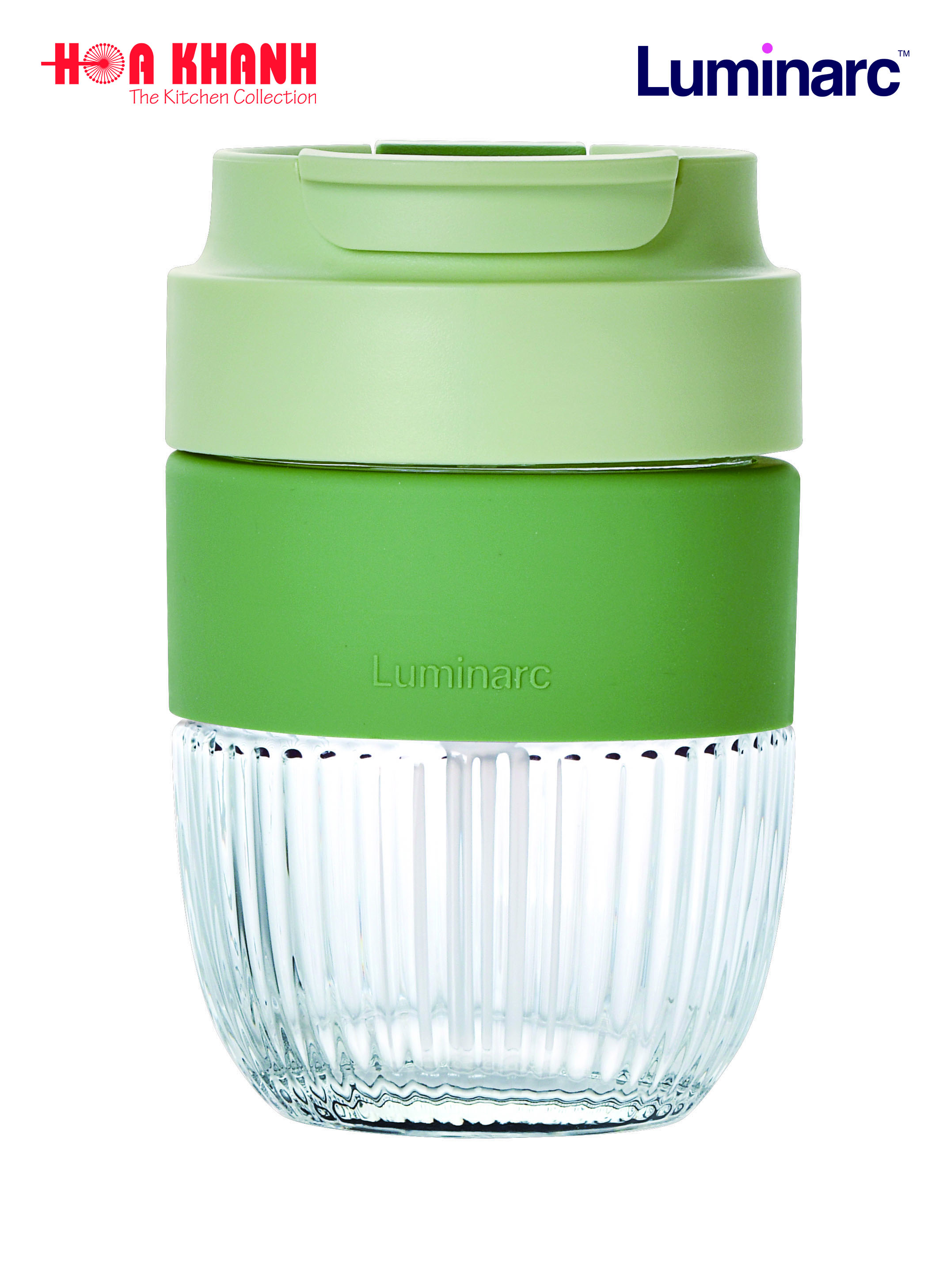 Luminarc coffee cup green 350ml ly thủy tinh có nắp