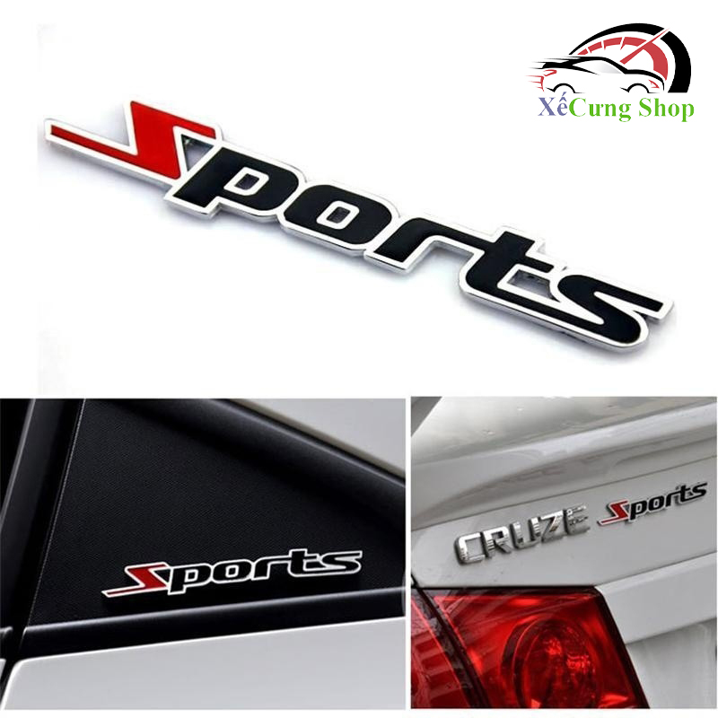 Tem Kim Loại chữ nổi SPORT dán ô tô xe máy
