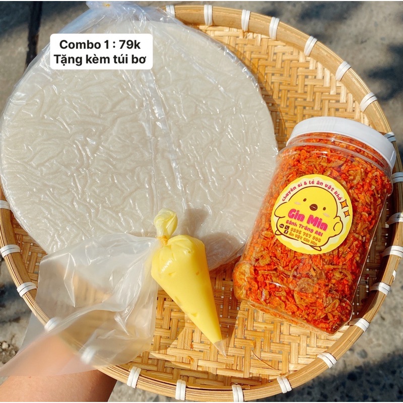 Combo Bánh Tráng Phơi Sương 500G + 250G Muối Tôm Hành Phi ( Tặng Túi Bơ )