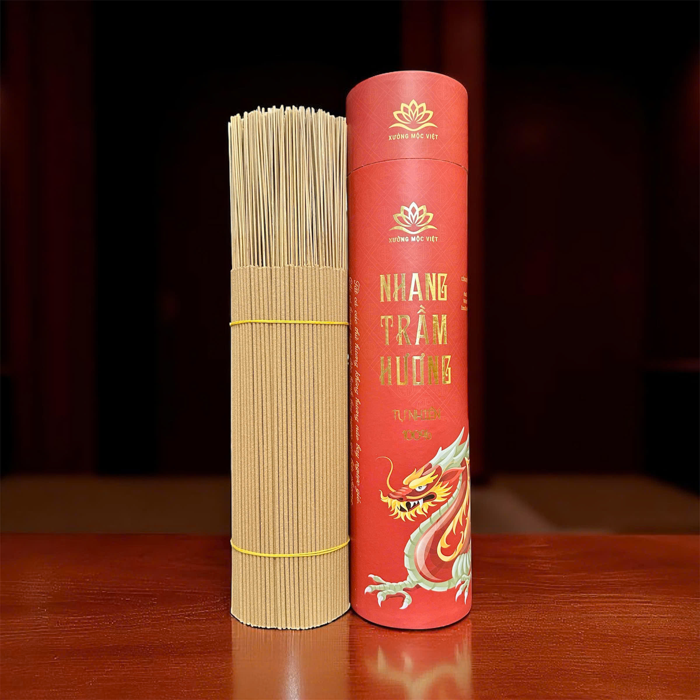 Nhang trầm hương sạch Xưởng Mộc Việt chuẩn OCOP dùng thờ cúng đồ phong thuỷ mùi thơm dịu nhẹ thư giãn, thanh lọc không khí, nhang ít khói không hoá chất, an toàn cho sức khoẻ mọi nhà, nén hương cao 30cm 3 tấc và 40cm 4 tấc