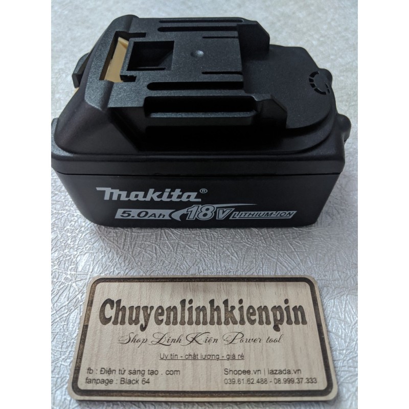 Vỏ pin Makita 18v adaptor, loại 2 hàng - 10 cell lẫy cài da cam khắc chữ mặt dưới ( BL64 108 )
