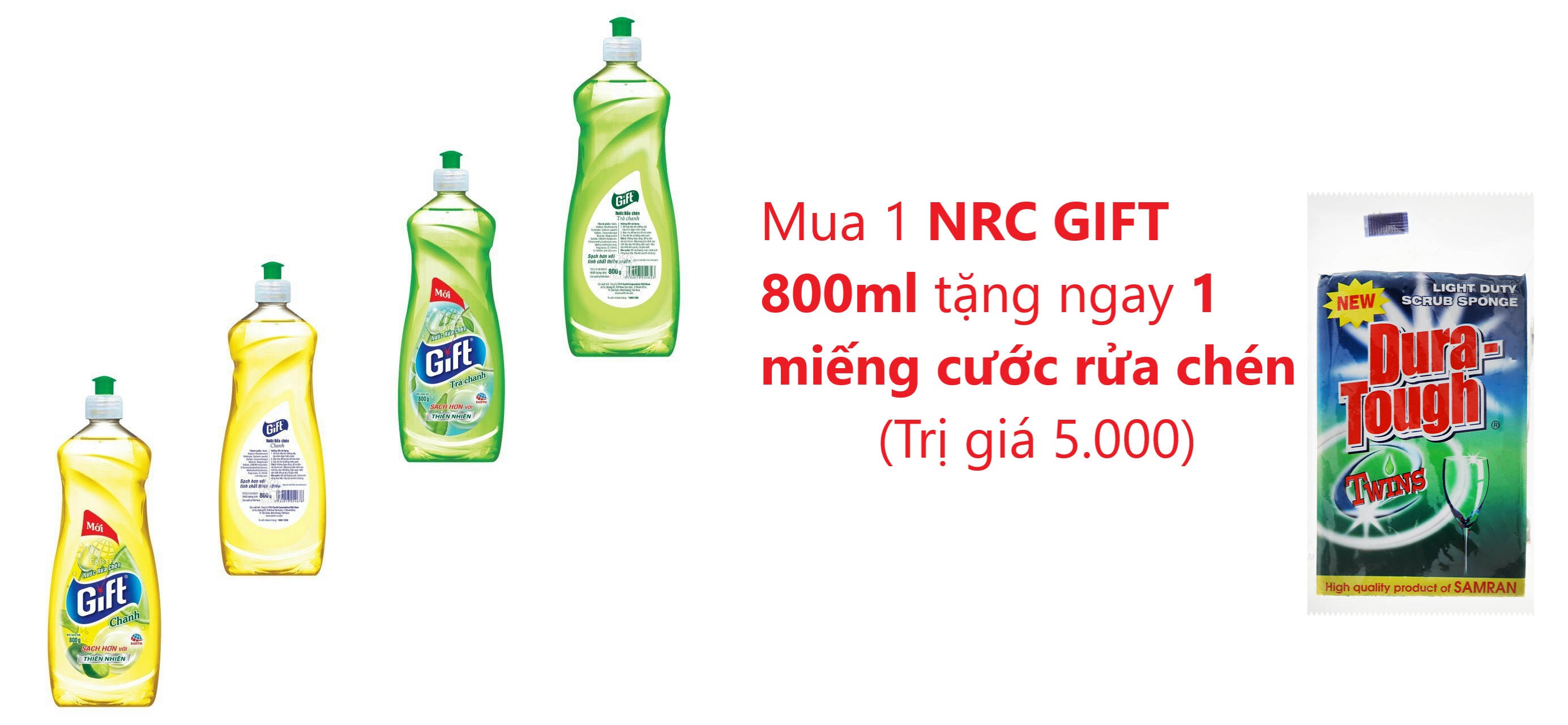 [Tặng 1 Cước rửa chén] Nước rửa chén Gift (Chanh/ Trà Chanh) 800g