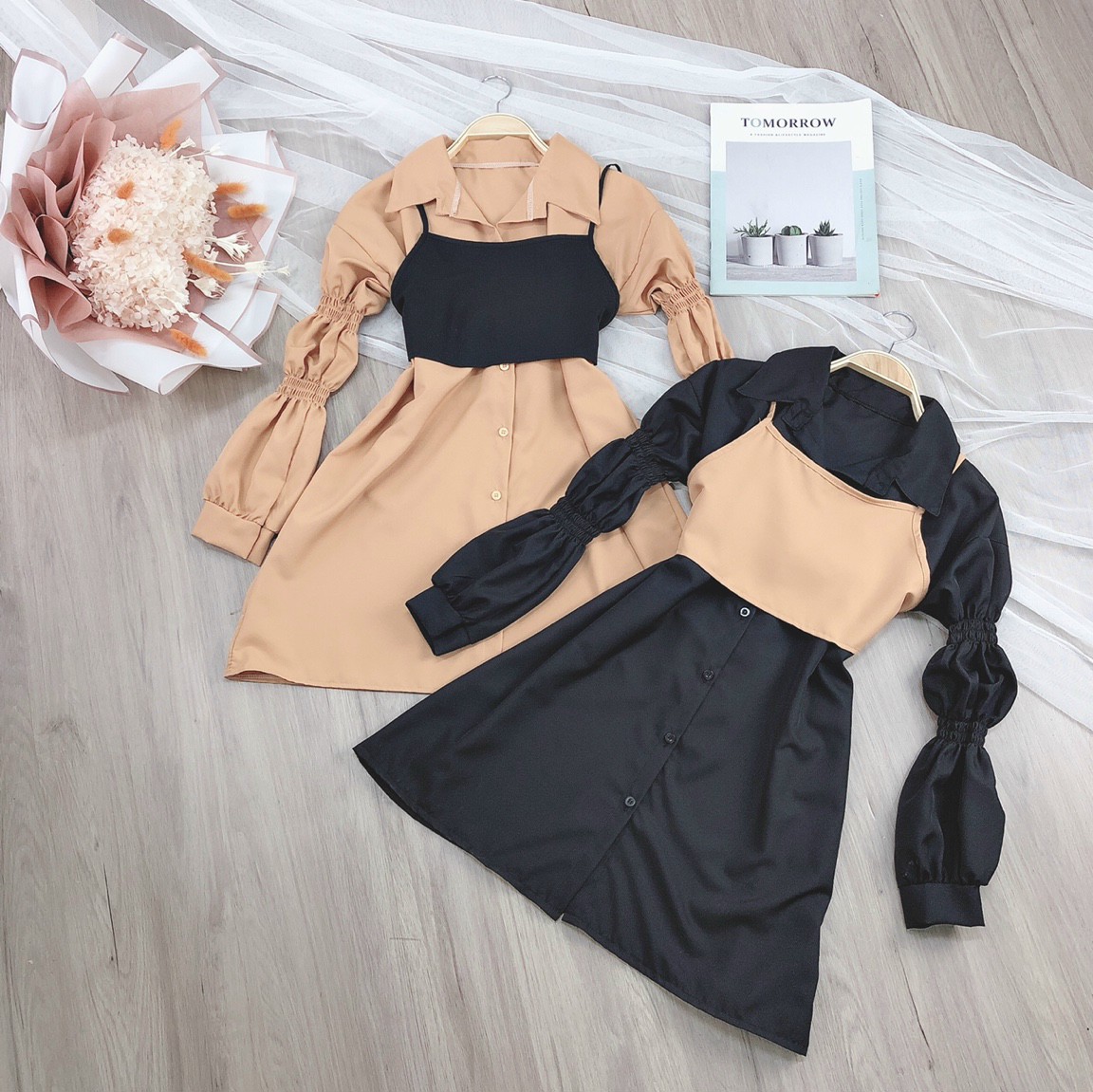 SET ĐẦM SƠ MI PHỐI ÁO, PHỤNG HOÀNG