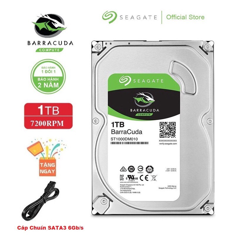 Ổ Cứng HDD 1TB Seagate Barracuda (1000GB) 3.5 inch SATA3 6Gb/s (Bảo Hành 24 Tháng 1 Đổi 1)