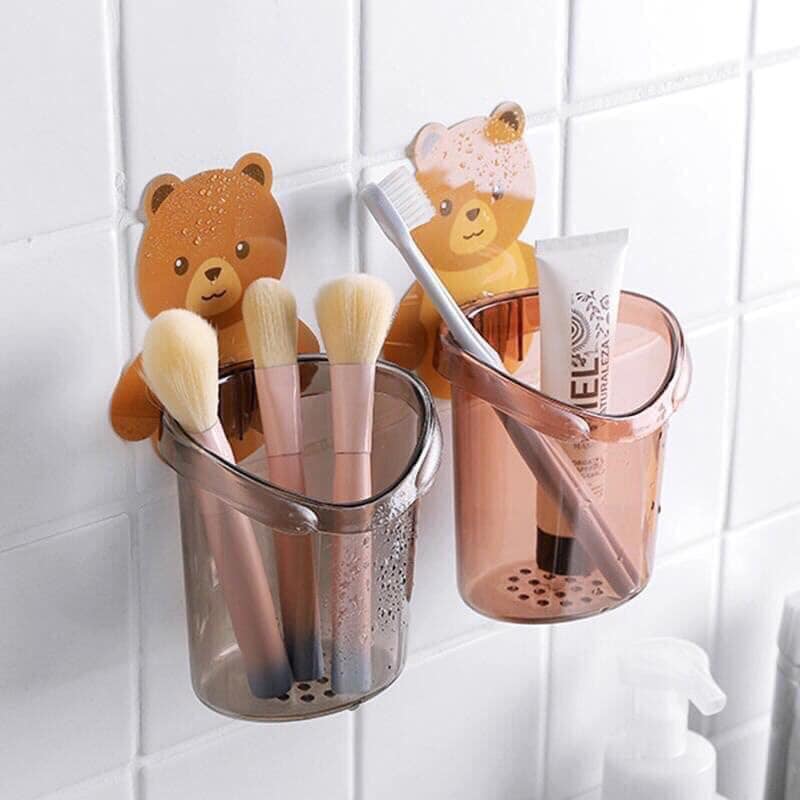 Cốc gấu dán tường đựng đồ, đựng bàn chải đa năng