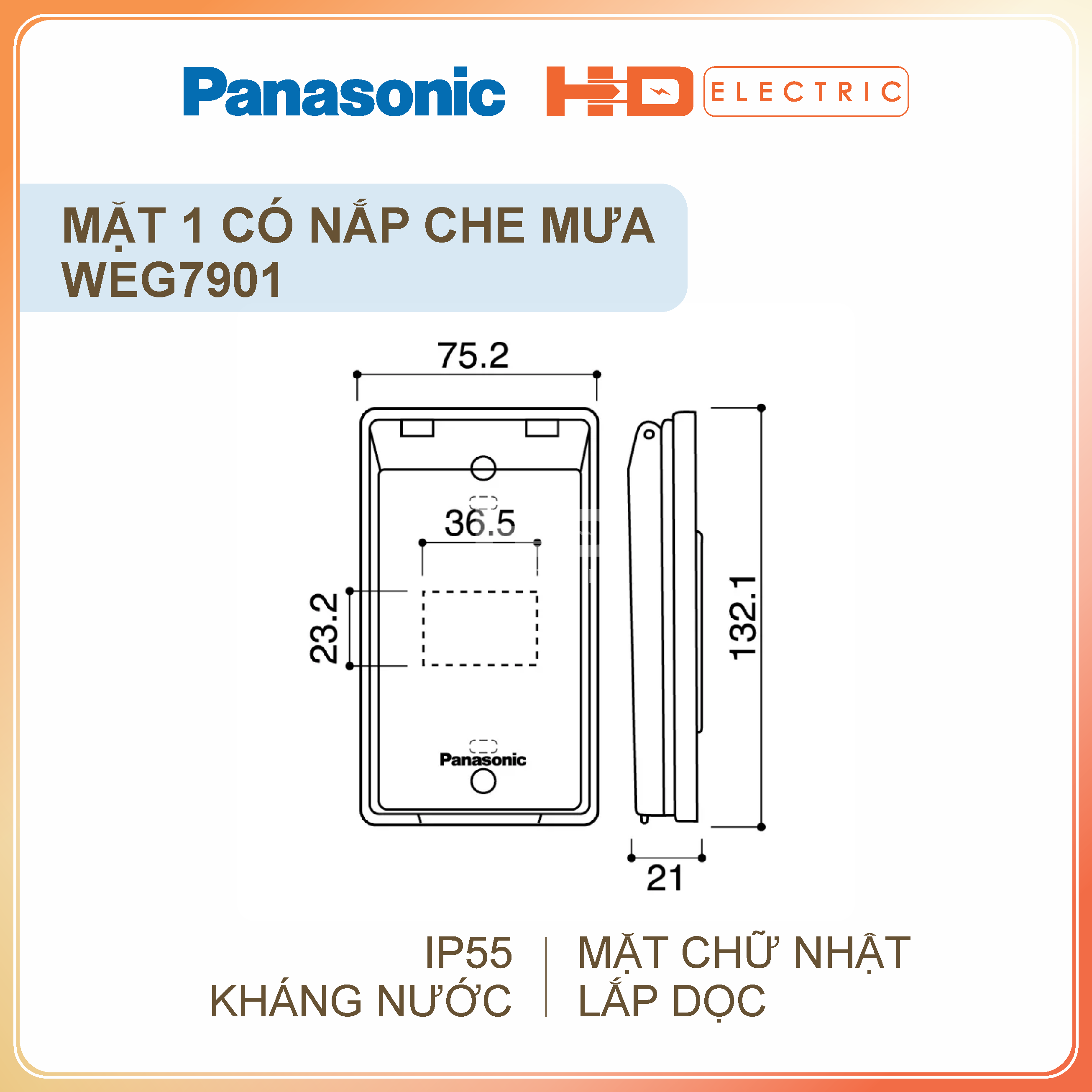 Mặt có nắp che cho 1 2 3 thiết bị Panasonic WEG7901 WEG7902 WEG7903 lắp dọc