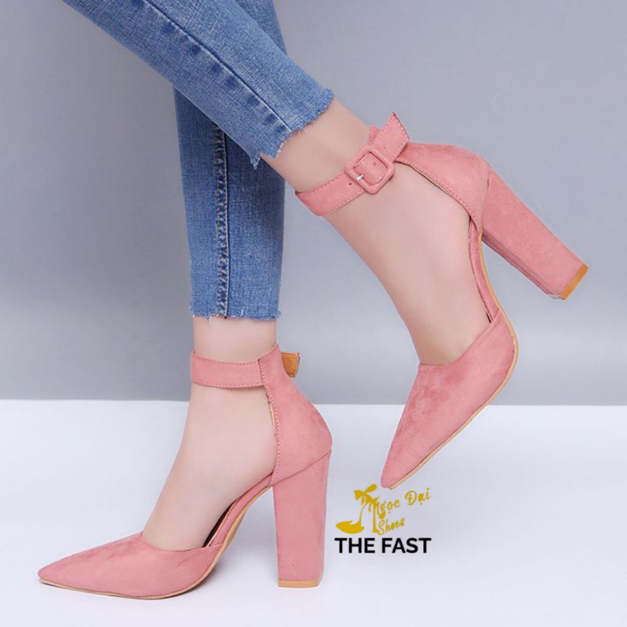 [HCM]giày sabo gót thô chất liệu da lộn cao 7 cm NĐ65