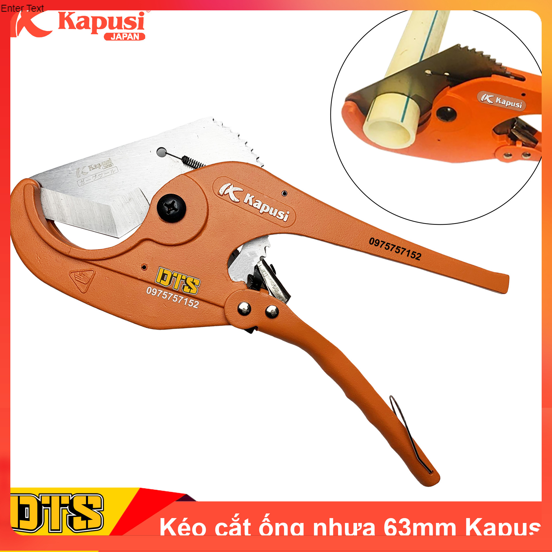 Kéo cắt ống nhựa Nhật PVC, PPR, PE, PU Kapusi JAPAN 63mm Chất liệu cán: Hợp kim nhôm bọc nhựa tay cầm Chất liệu lưỡi: Lưỡi thép hợp kim