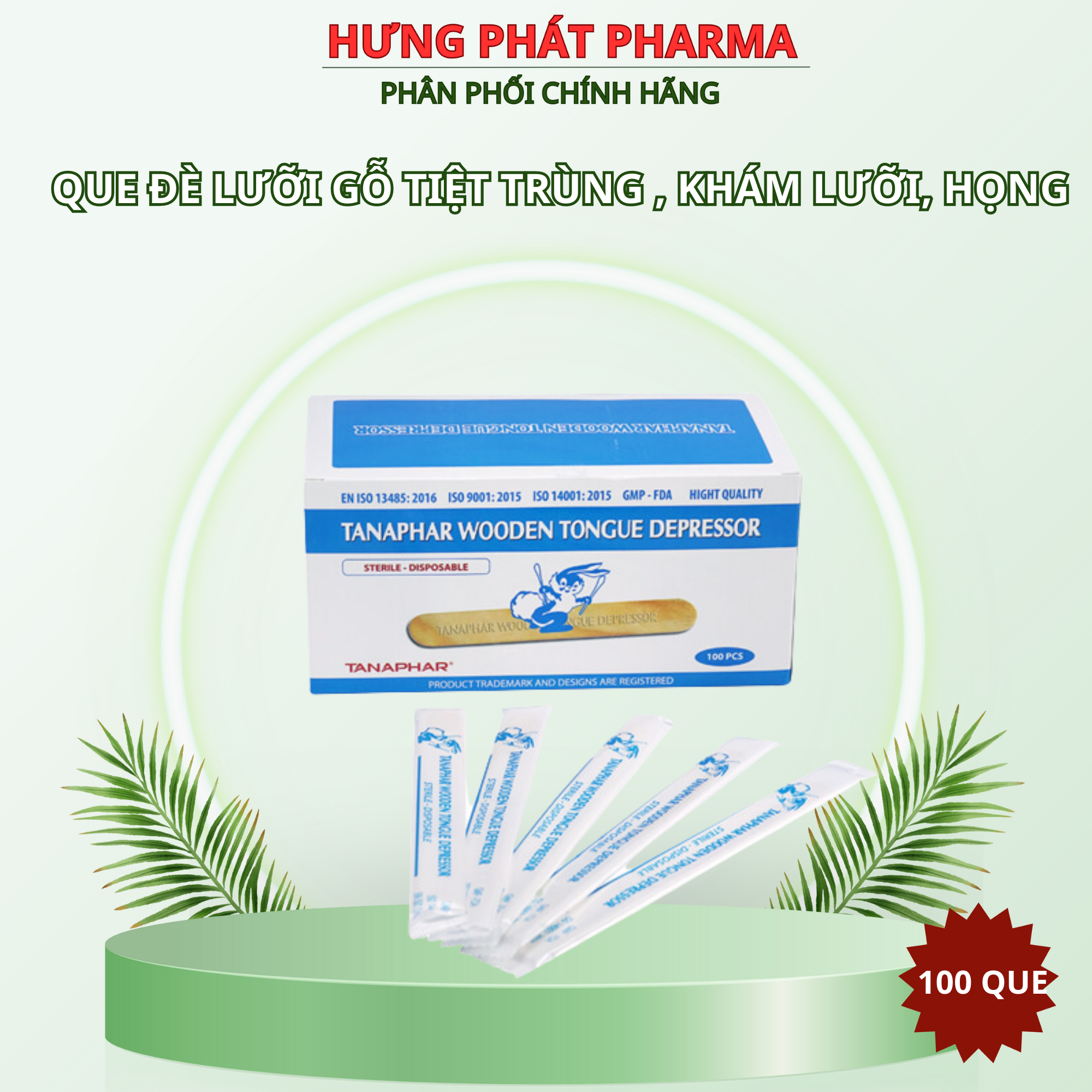 Que đè lưỡi gỗ tiệt trùng Tanaphar que làm đồ hanmade - hộp 100 que