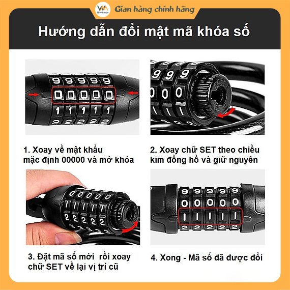 Khóa xe đạp, khóa dây 5 số chống trộm