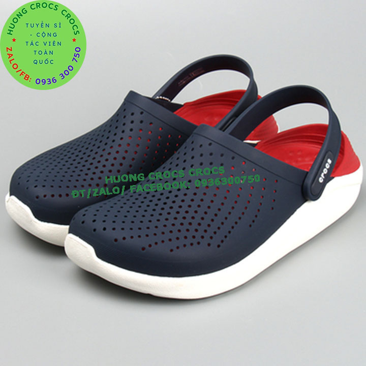 Dép sục nhựa đi mưa crocs literide cho cả nam và nữ màu navy đỏ