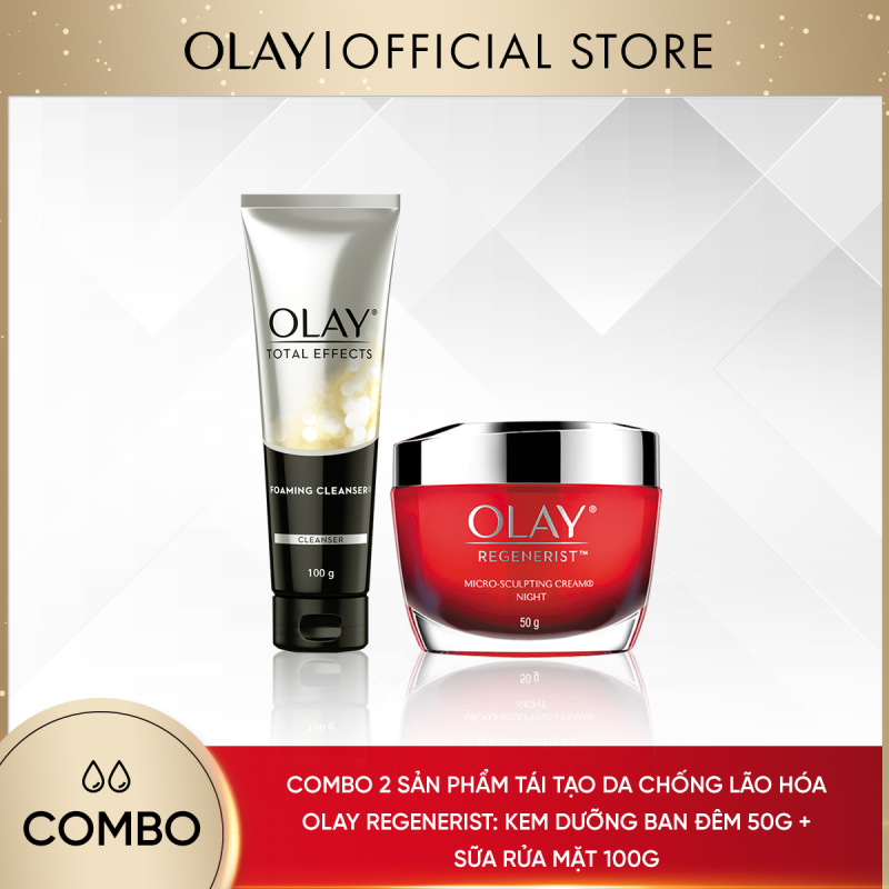 Combo 2 sản phẩm tái tạo da chống lão hóa Olay Regenerist: Kem dưỡng ban đêm 50g + Sữa rửa mặt 100g giá rẻ