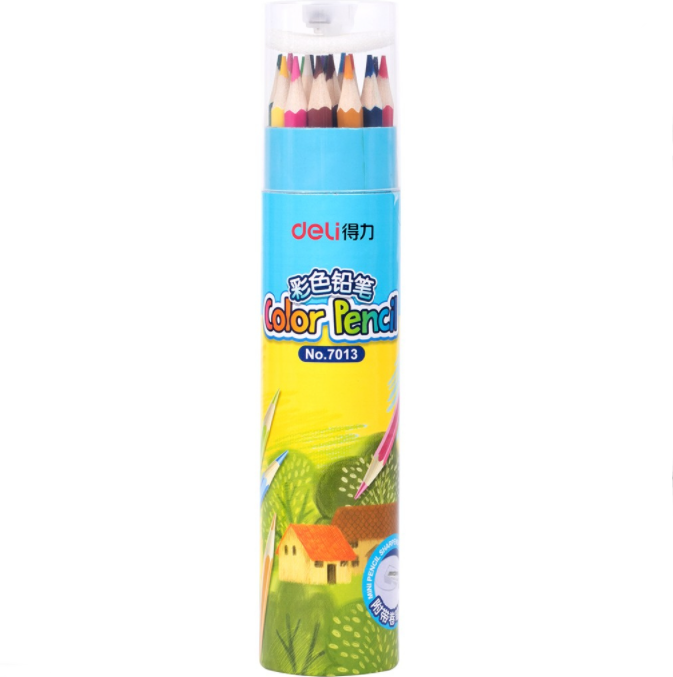 Chì màu deli 7013-18 màu kèm gọt bút chì