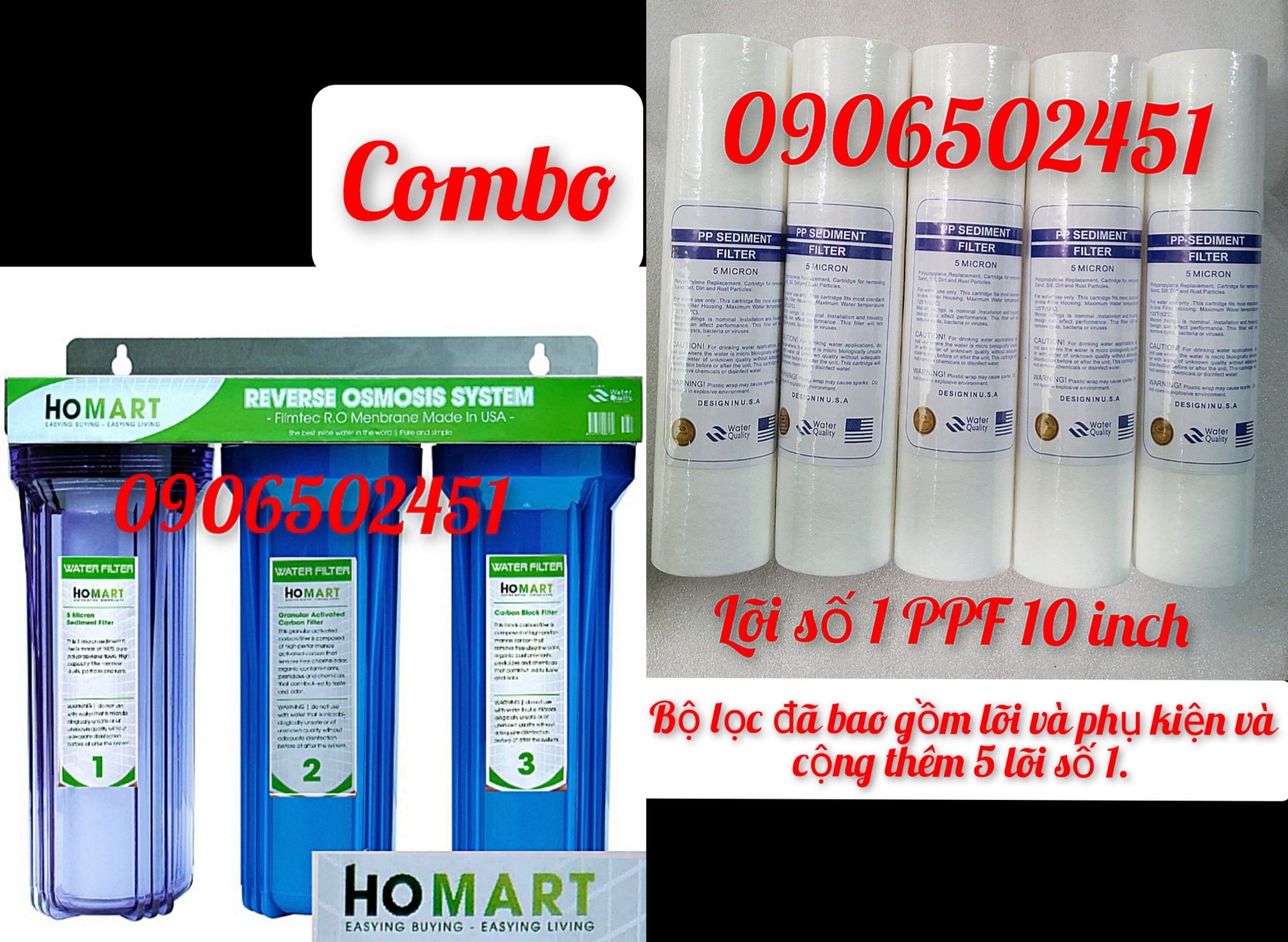 [HCM]COMBO Bộ lọc nước sinh hoạt gia đình 3 cấp ly 10 inch +5 CÂY LÕI SỐ 1 PPF10