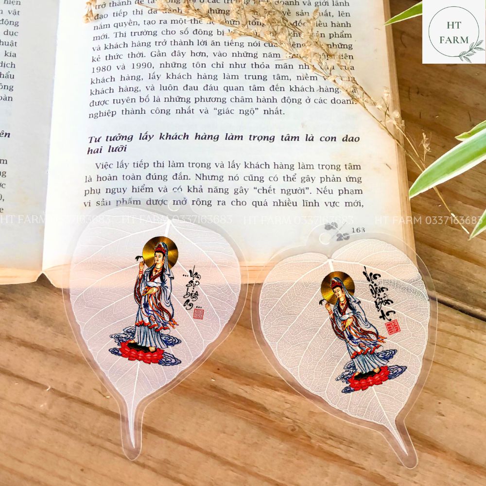 Lá Bồ Đề - Hình Bồ tát Vạn dặm Bình an (Cầu Bình An – May mắn, Treo ô tô, Ốp Điện thoại, Hàng loại 1)