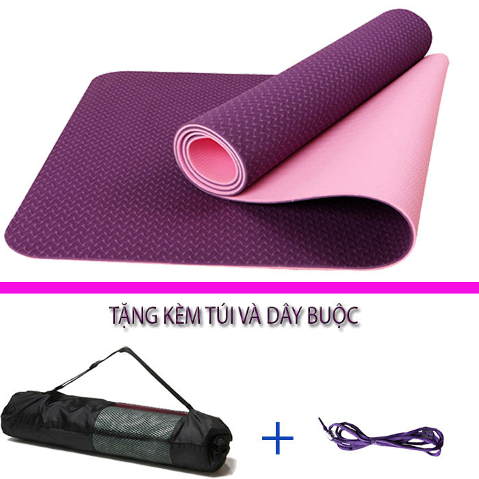 Thảm Tập Yoga TPE Đại Nam Sport 6mm 2 lớp Chống Trơn Trượt +Tặng Kèm Túi Và Dây Buộc