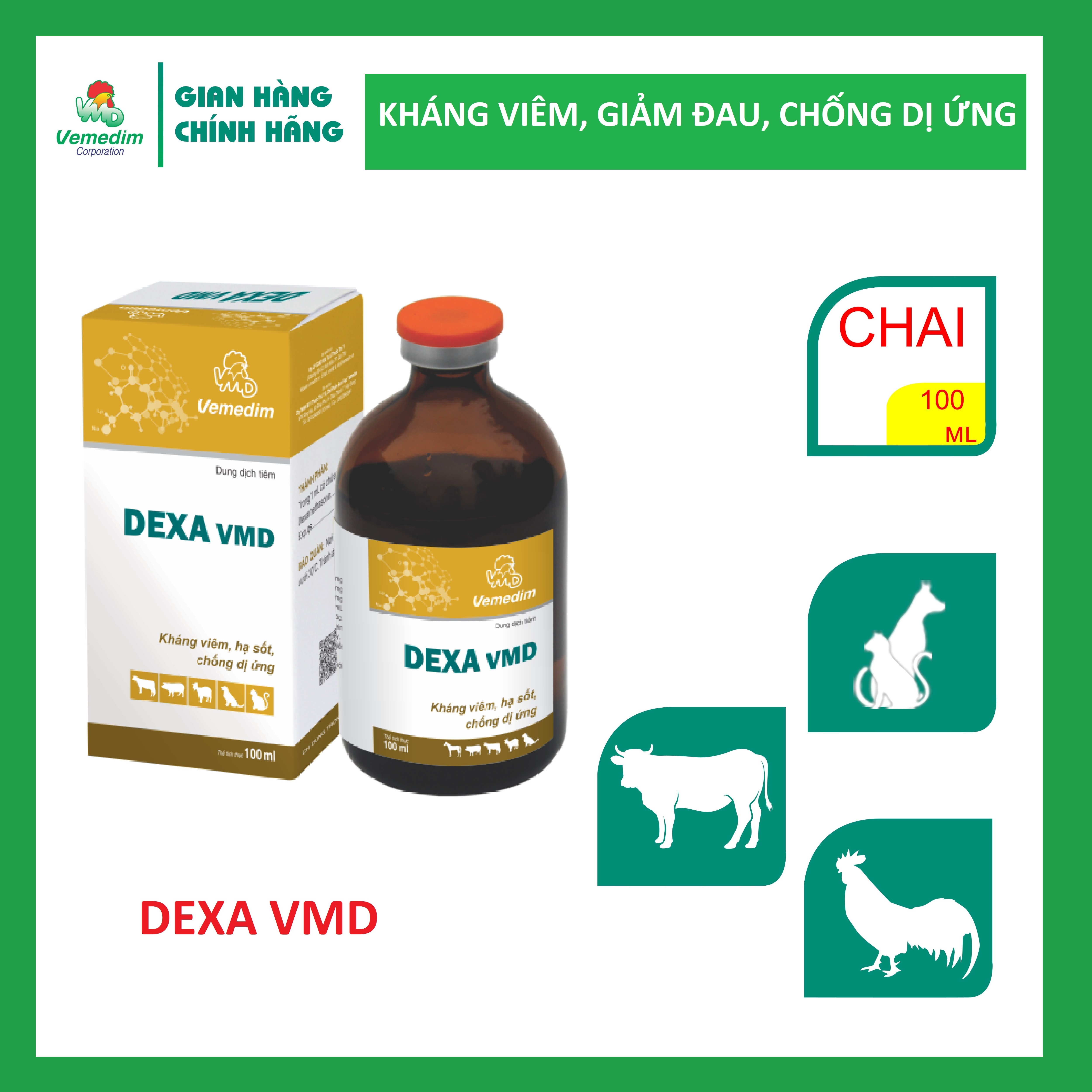 "Hoàn tiền đến 10%" Vemedim Dexa VMD dung dịch tiêm kháng viêm, kháng dị ứng, giảm đau cho chó, mèo, chai 100ml