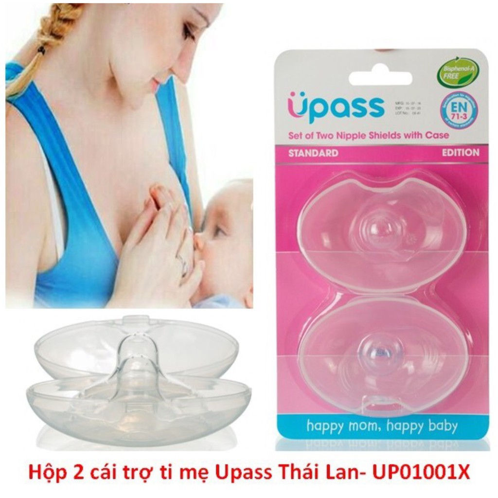 Bộ 2 chiếc Trợ Ty Mẹ kèm hộp Upass 100% Silicon không BPA an toàn cho bé