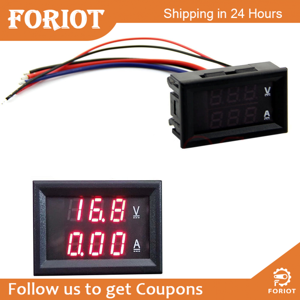 Foriot Vôn Kế Ampe Kế DC 100V 10A Bảng Điều Khiển LED Màu Đỏ Ampe Kế Kỹ Thuật Số Kép