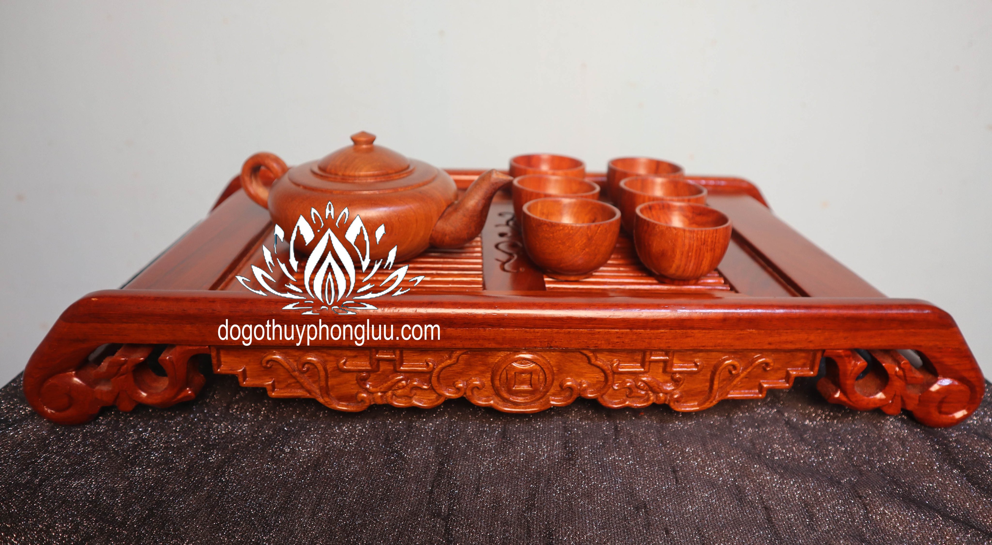 Combo khay trà lan ấm chén trà nguyên khối gỗ hương