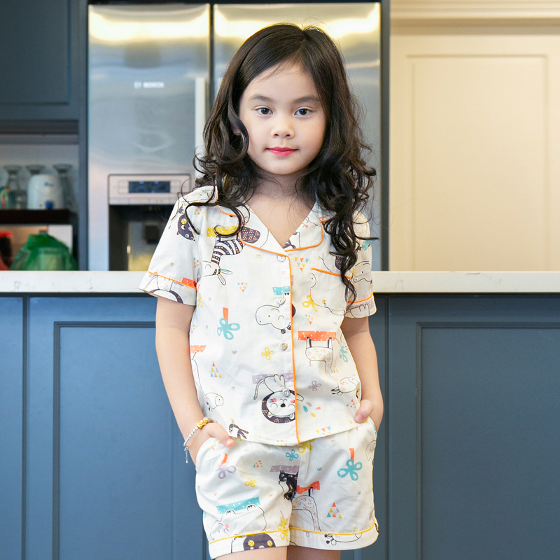 Nơi bán Đồ bộ mặc nhà pijama bé gái màu trắng họa tiết hình thú
