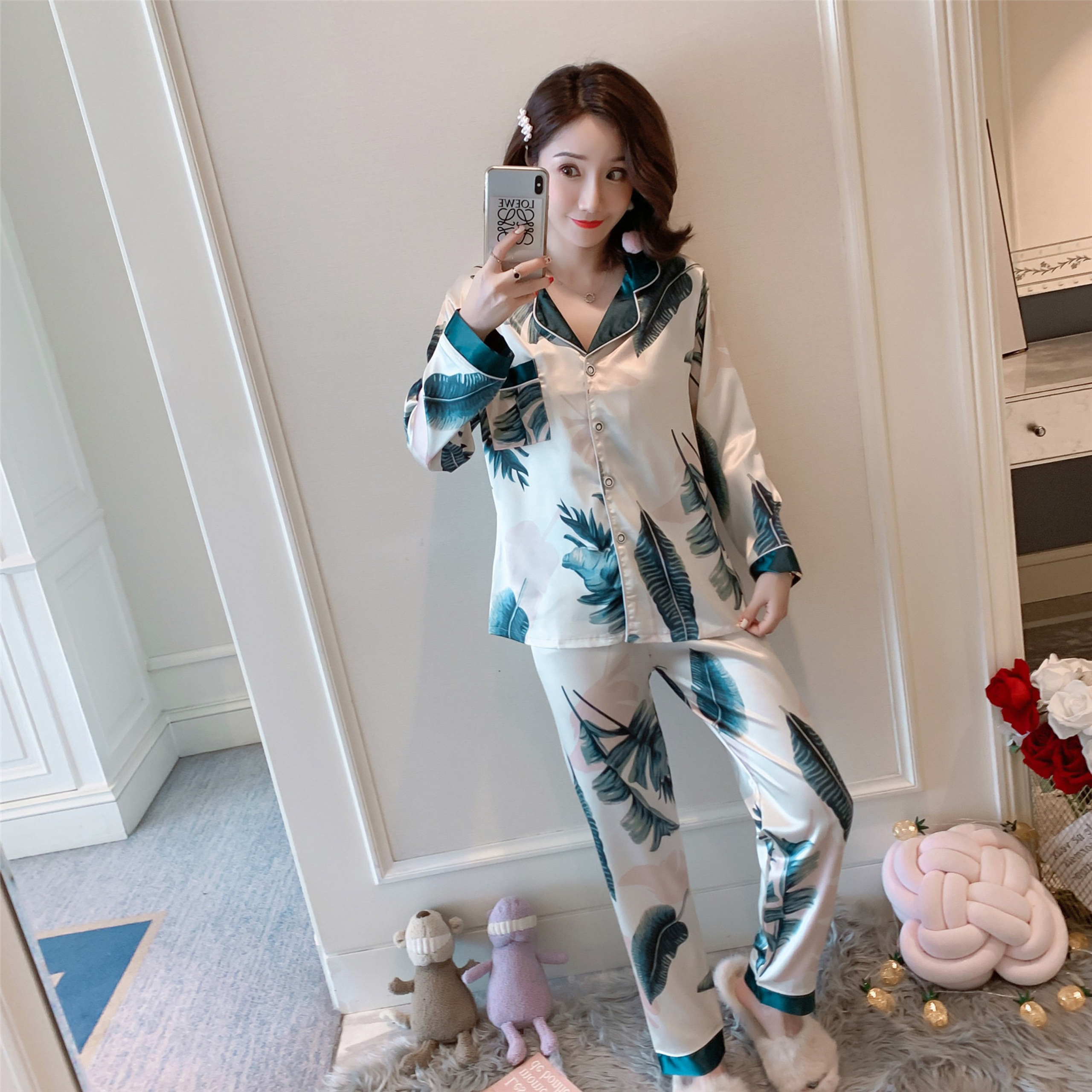 [HCM]SET BỘ  NGỦ PIZAMA LỤA TAY DÀI - D89
