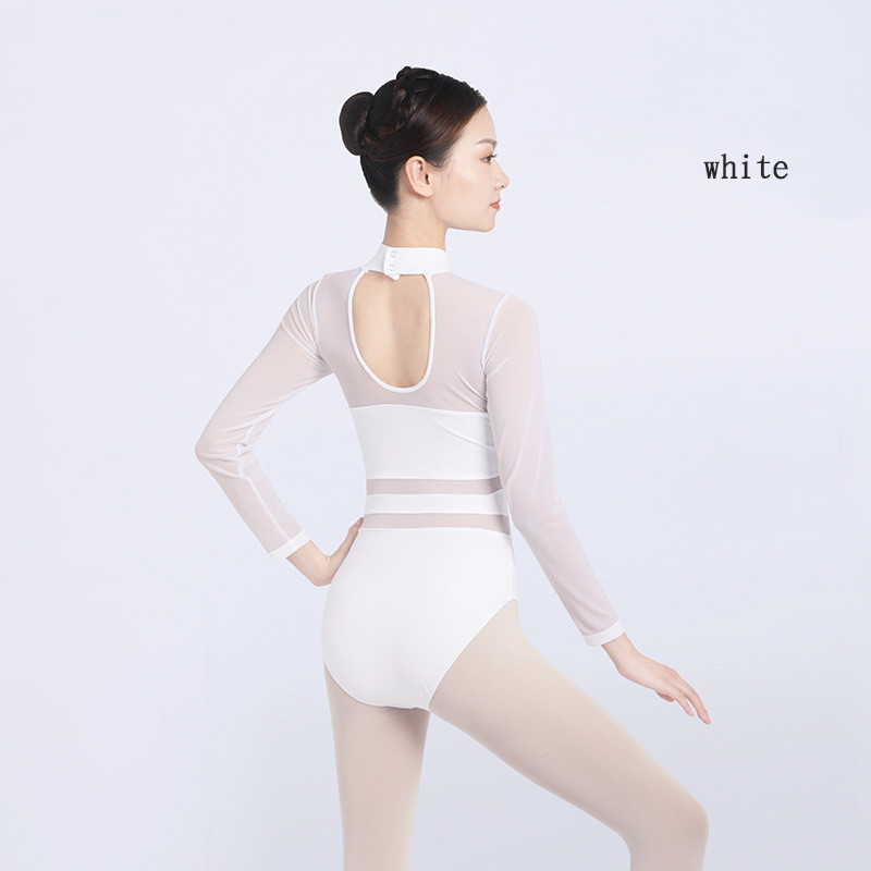 Phụ nữ múa ba lê leotard lưới cao cổ cao cổ Thể dục dụng cụ leotard cô gái căng màu đen trắng múa ba lê bodysuit người lớn trang phục khiêu vũ