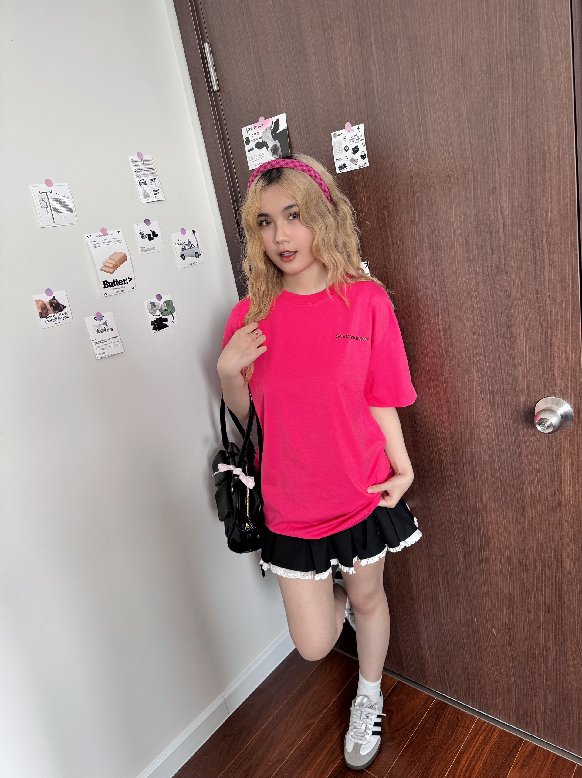 Áo thun nữ form rộng ATD240 Miucho cotton cổ tròn in basic