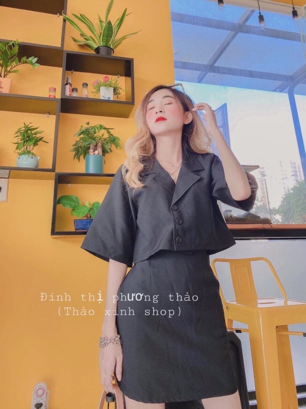 Set Vest Đính Nút Form Rộng Kèm Chân Váy Có Túi Thời Trang Công Sở & Dự Tiệc Qc