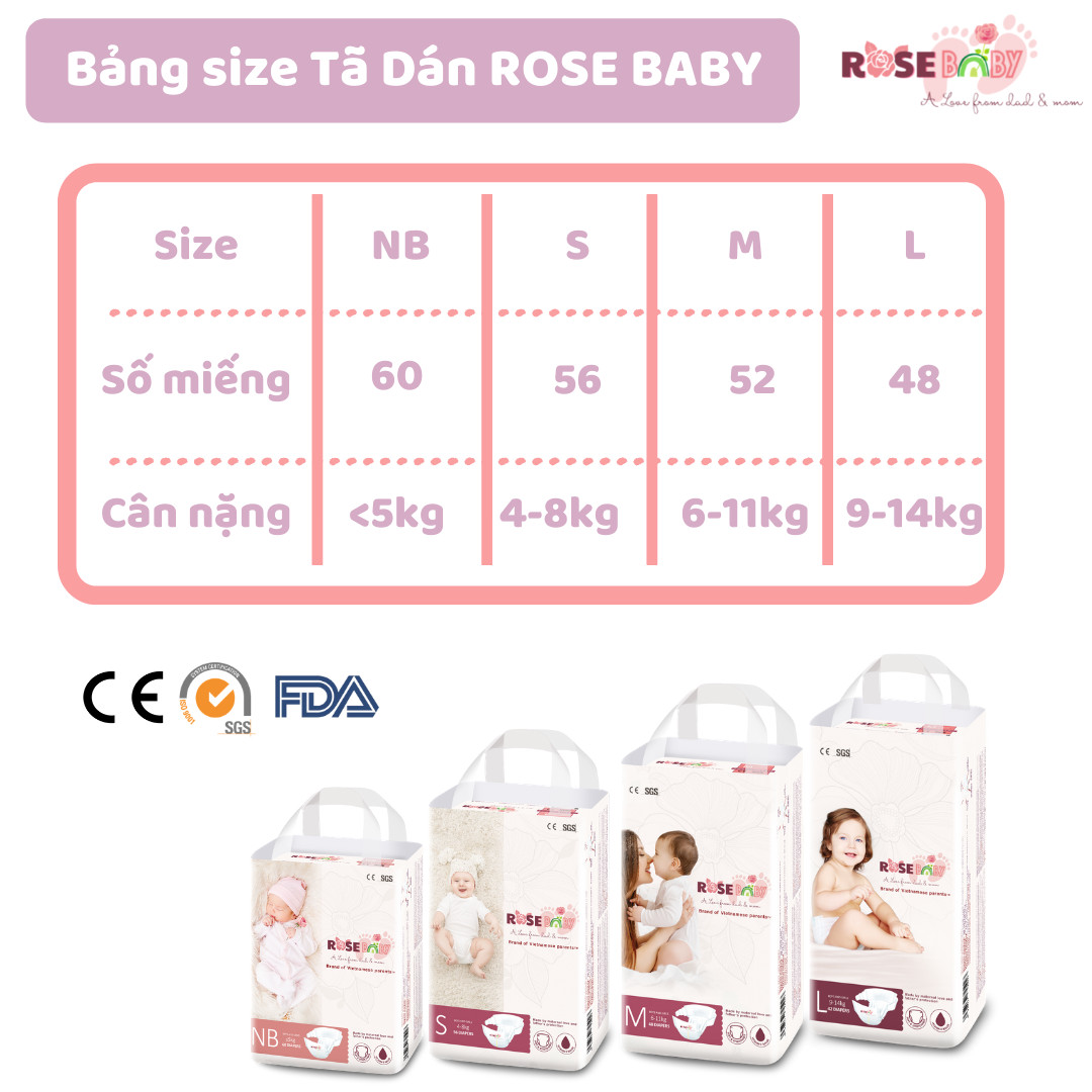 Bịch Tã Dán ROSE BABY size S (56 miếng)