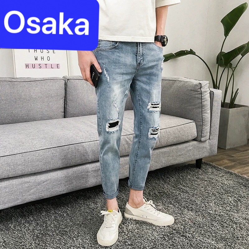 QUẦN JEAN NAM CHẤT BÒ XANH RÁCH SANG MẪU MỚI HOT TREND NHẬT BẢN OK-2606 - OSAKA FASHION