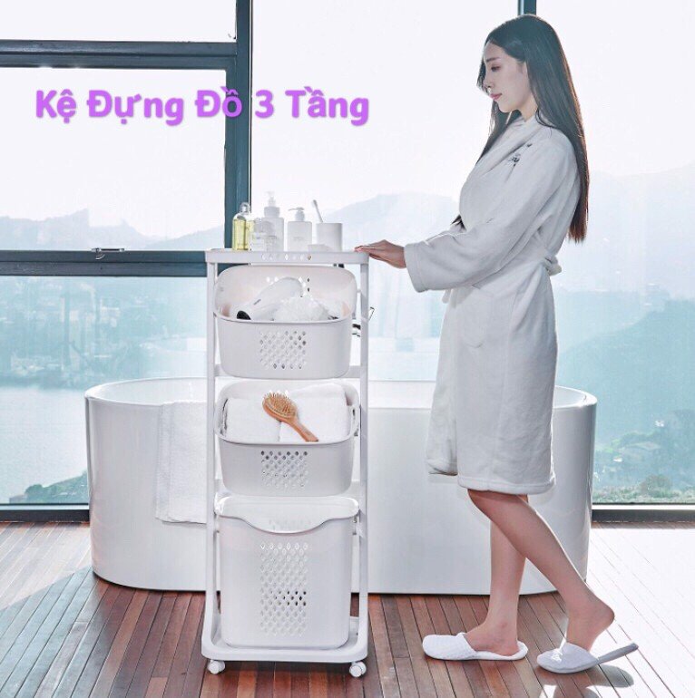 High-end multifunctional 3-layer plastic storage rack with wheels made in Vietnam super convenient for all living