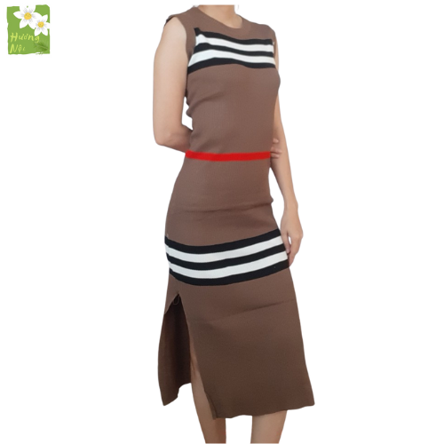 Đầm len thun sọc ngang thổ cẩm ôm body
