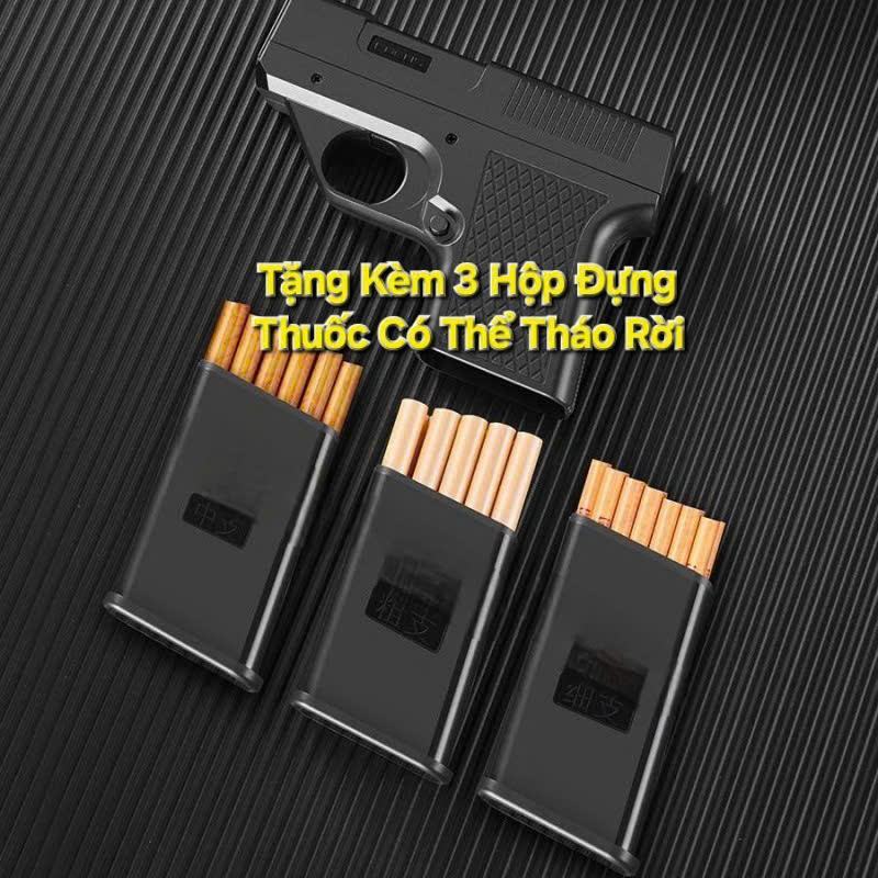 Bao Đựng Thuốc Kiêm Bật Lửa Gas Khò FOCUS Màu Đen Tặng Kèm 3 Hộp Đựng Thuôc' ( Lửa Khò Mạnh)